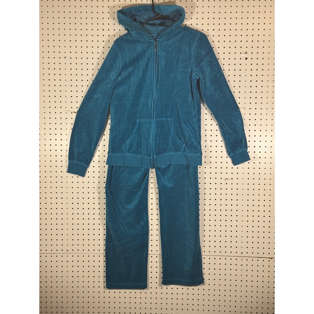 Made For Life Womens Velour Tracksuit Set Teal Blue Zip Hoodie Pants Size M MT